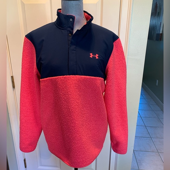 Under Armour golf fleece pile Sherpa pull over M hot pink & navy - Picture 1 of 6